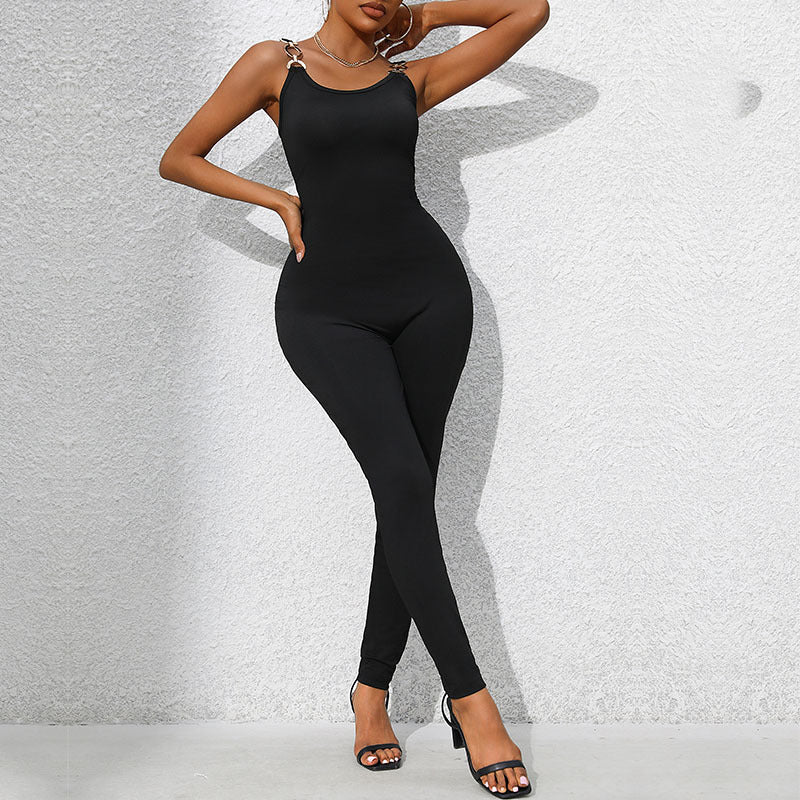 Damen Jumpsuit mit dekorativen Schulterringen Drune