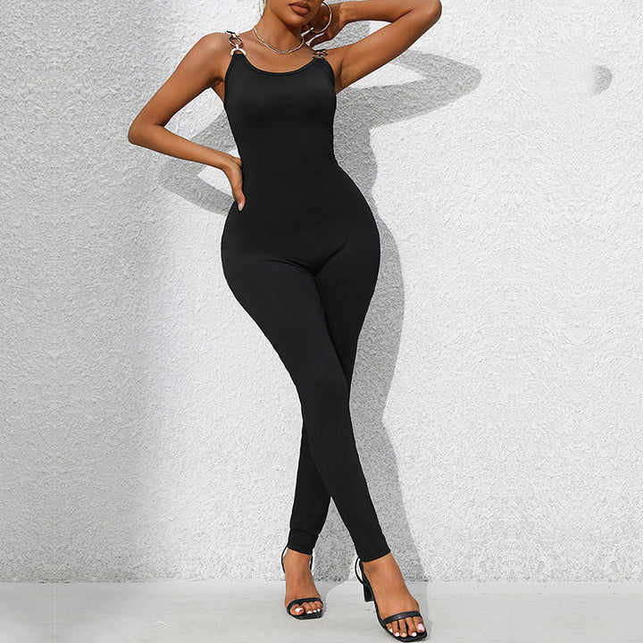 Damen Jumpsuit mit dekorativen Schulterringen Drune