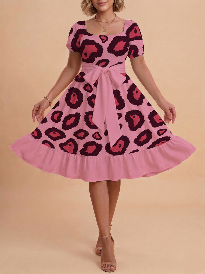 Damen Sommerliches Blumenkleid mit taillierbarem Gürtel und voluminösen Ärmeln Drune