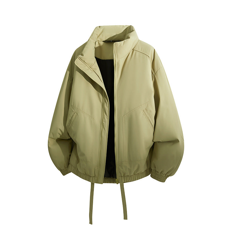 Herren Übergroße Windbreaker-Bomberjacke mit Kordelzug und Stehkragen Drune