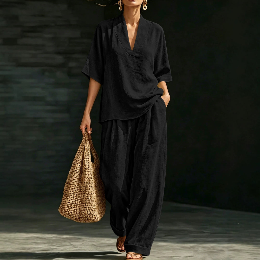 Damen Leichtes Oversize V-Ausschnitt Tunika‑Top mit Kimonoärmeln Drune