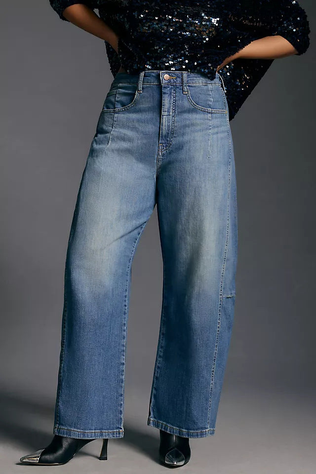 Damen weite Denim-Hose im modernen Schnitt mit hohem Bund Drune