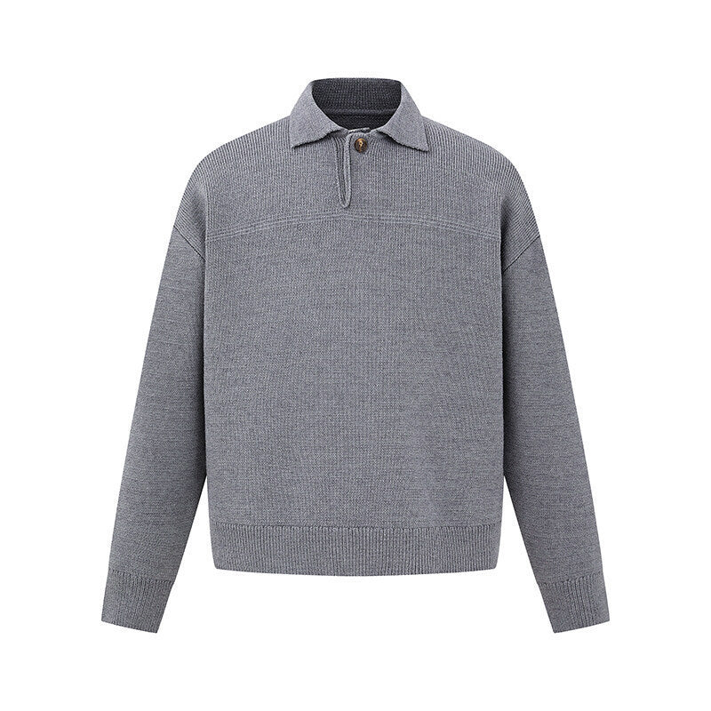 Herren Boxy-Strickpullover mit Polokragen und halber Knopfleiste Drune