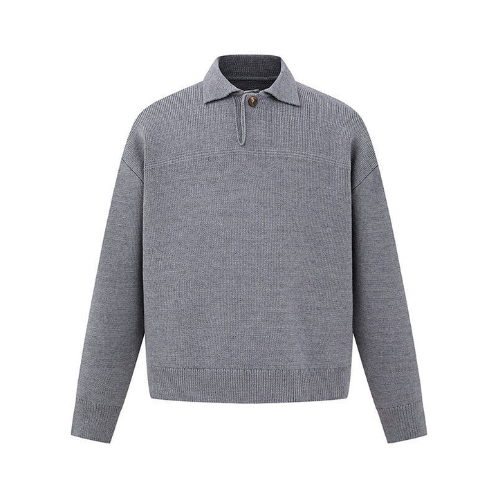 Herren Boxy-Strickpullover mit Polokragen und halber Knopfleiste Drune