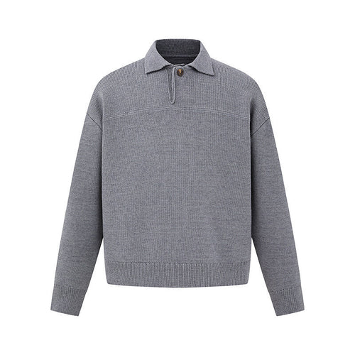 Herren Boxy-Strickpullover mit Polokragen und halber Knopfleiste Drune