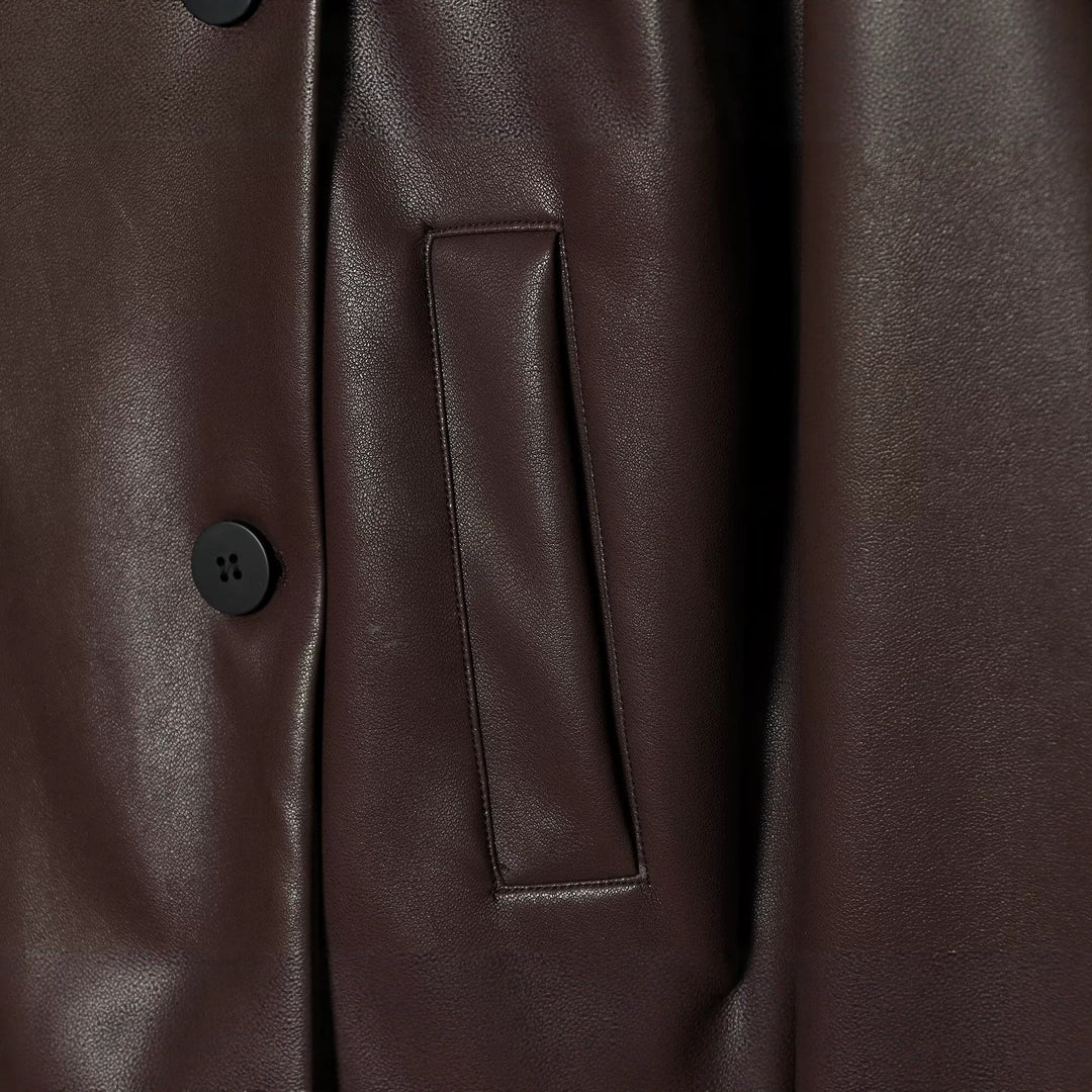Damen Kurzer Kunstleder-Blouson mit doppelreihiger Knopfleiste und kastiger Silhouette Drune