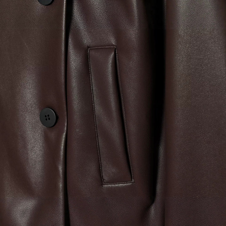 Damen Kurzer Kunstleder-Blouson mit doppelreihiger Knopfleiste und kastiger Silhouette Drune