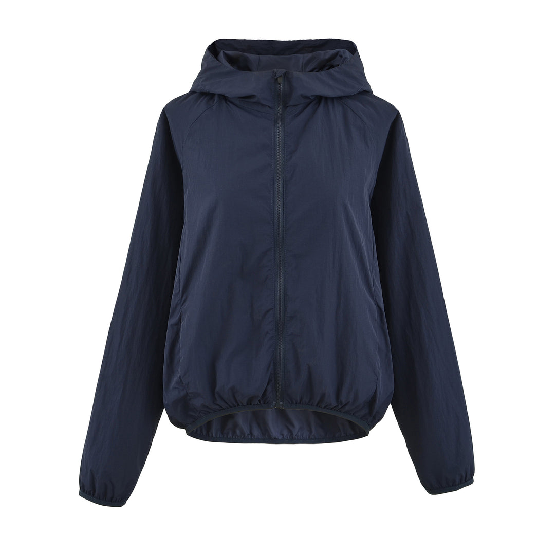 Damen Ultraleichte Kapuzen-Windbreaker mit verlängertem Rückensaum und elastischem Saum Drune
