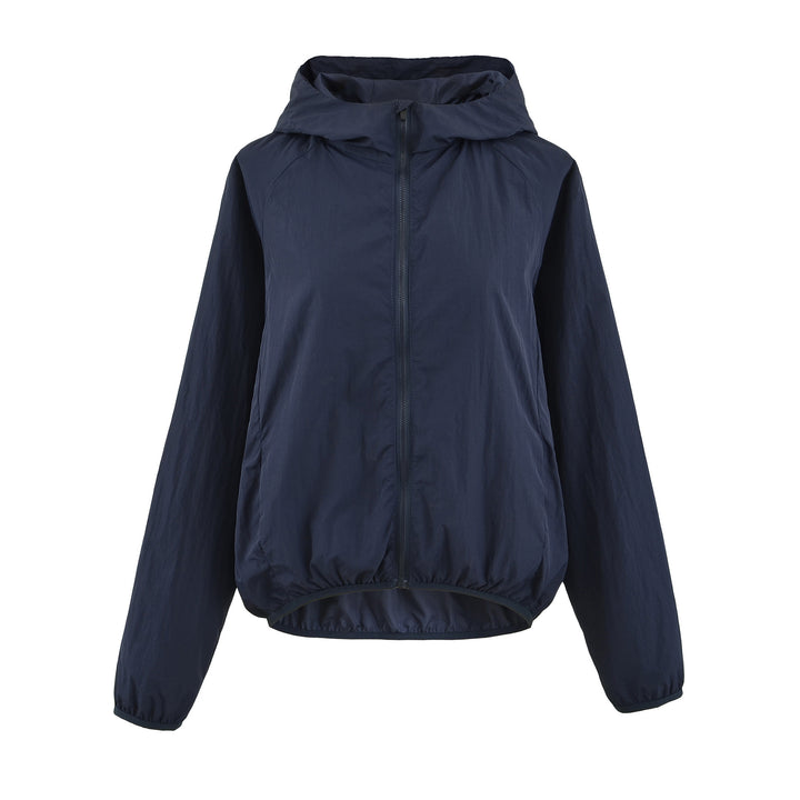 Damen Ultraleichte Kapuzen-Windbreaker mit verlängertem Rückensaum und elastischem Saum Drune