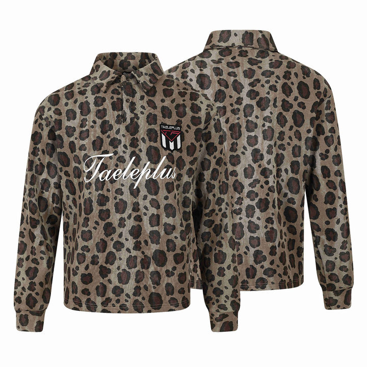 Damen Langärmeliges Poloshirt mit Waffelstruktur, Knopfleiste und Animal-Print Drune