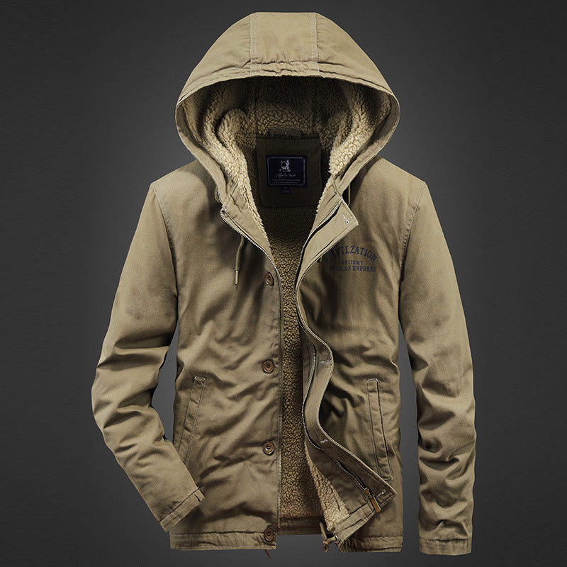Herren Thermoisolierter Canvasparka mit vollem Sherpa-Innenfutter und Kapuze Drune