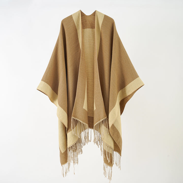 Damen Ruana‑Poncho mit Fransensaum und Fischgrät‑Webstruktur Drune