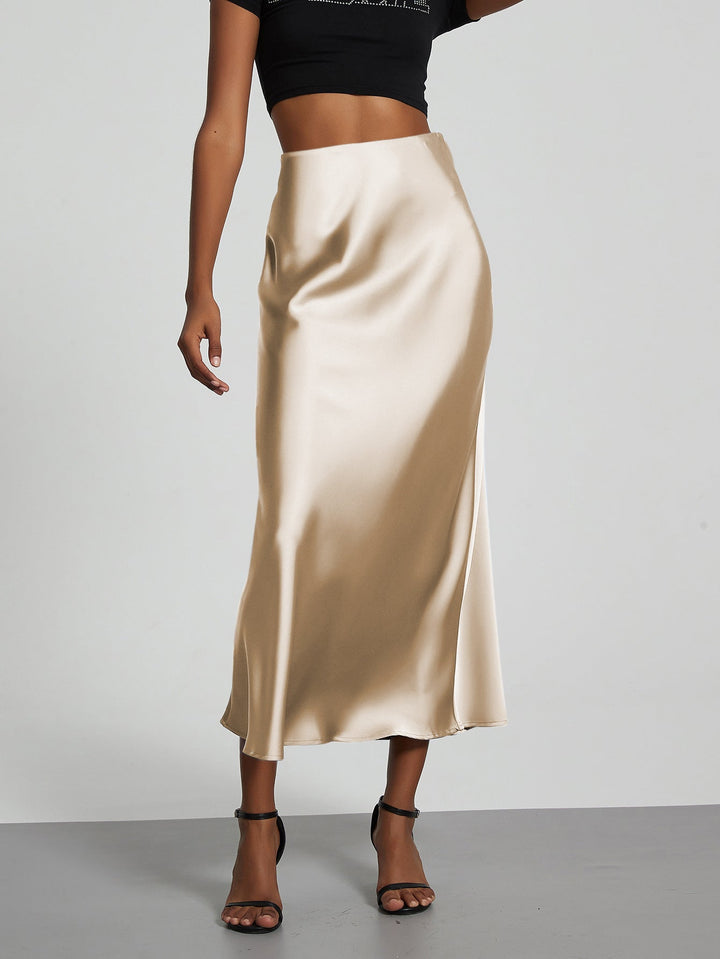Damen Elegante und fließende Satin Maxiröcke Drune
