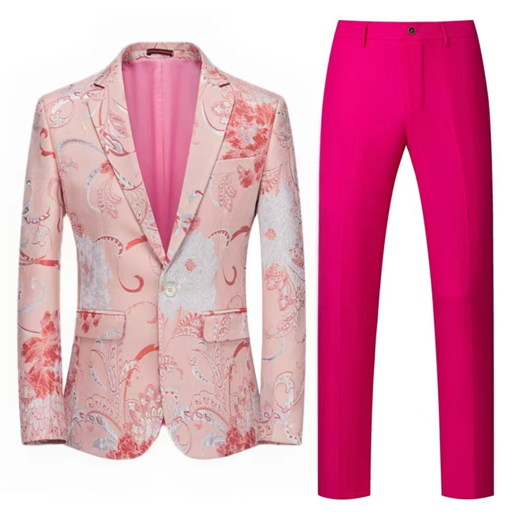 Damen Zweiteiliges Satin-Jacquard-Sakko mit floralem Muster und taillierter Passform sowie Slim-Fit Anzughose Drune