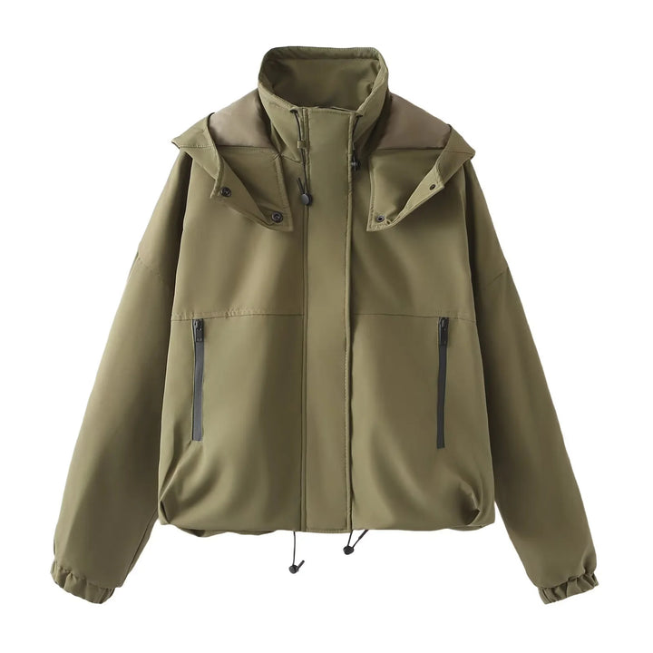 Damen nan kurzes wattiertes Kapuzenblouson mit weitem Boxy‑Schnitt und elastischem Saum Drune