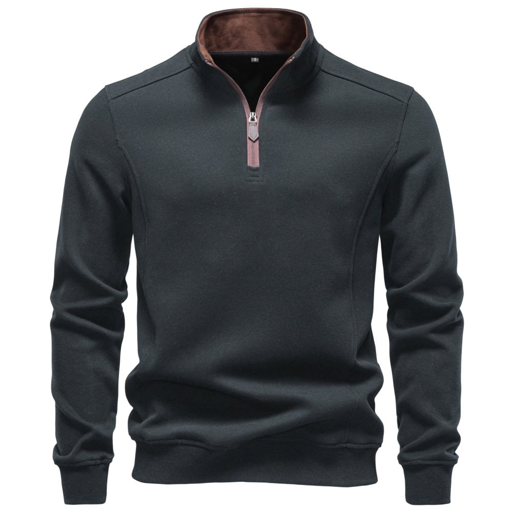 Herren Troyer-Pullover mit kurzem Reißverschluss und Stehkragen Drune