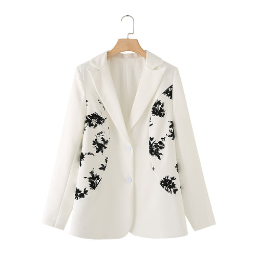 Damen nan figurbetonter Einreiher-Blazer mit kontrastierenden Blumen-Seitpaneelen und weich fließender Silhouette Drune