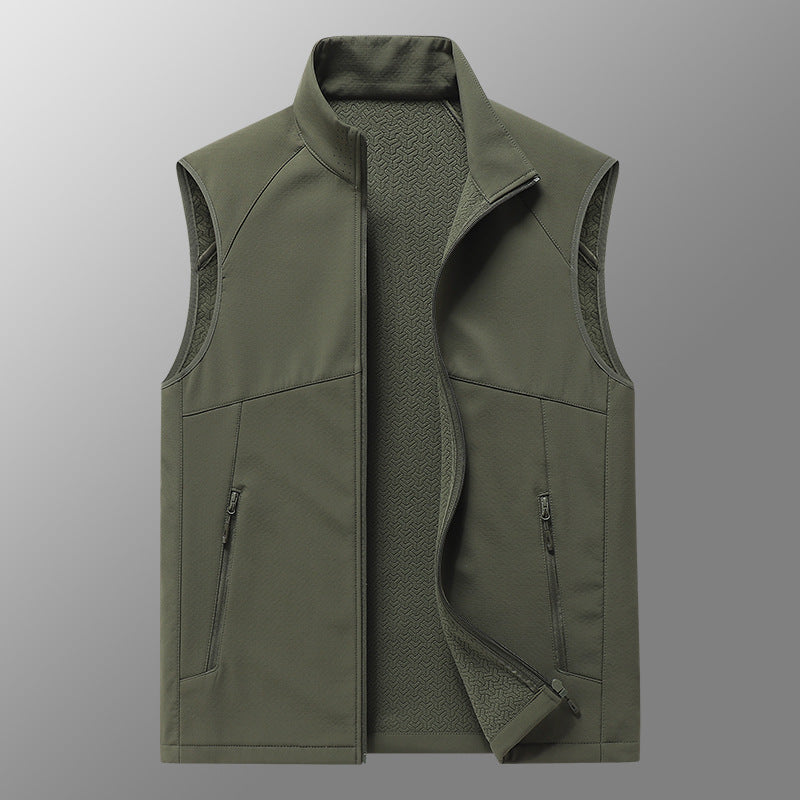 Herren Softshell-Weste mit Stehkragen, winddichter Performance-Softshell und strukturierter Innenseite Drune