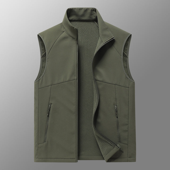 Herren Softshell-Weste mit Stehkragen, winddichter Performance-Softshell und strukturierter Innenseite Drune