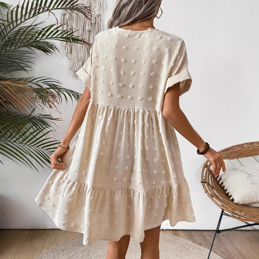 Damen Verspieltes Sommerkleid mit V-Ausschnitt und Rüschensaum Drune