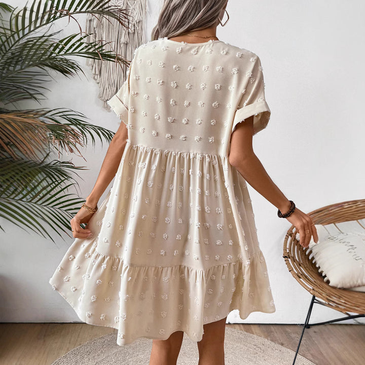 Damen Verspieltes Sommerkleid mit V-Ausschnitt und Rüschensaum Drune