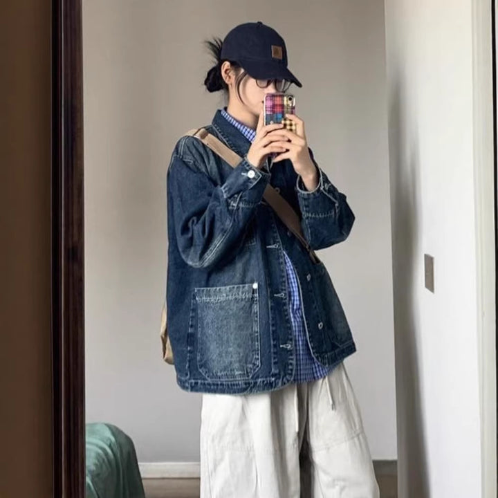 Damen Modische Denim-Jacke mit großen Taschen Drune