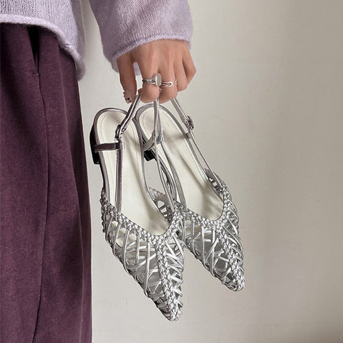 Damen Gewebte Slingback Ballerinas mit Verstellbarem Riemen Drune
