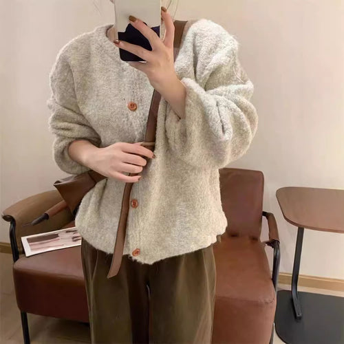 Damen Kuschelige Strickjacke mit Knopfdetails und weitem Schnitt Drune