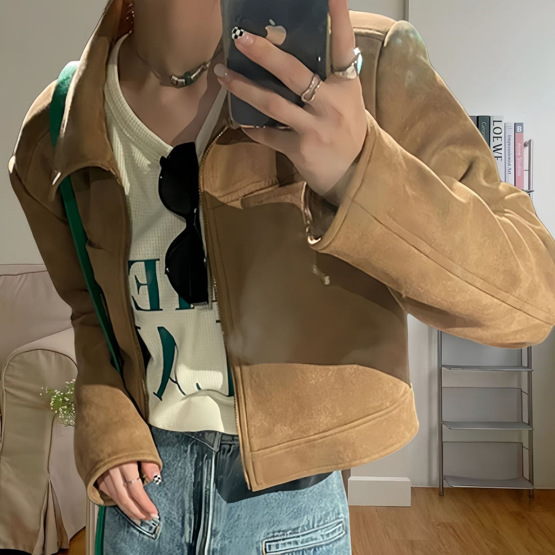 Damen Lässig cropped Jacke Drune