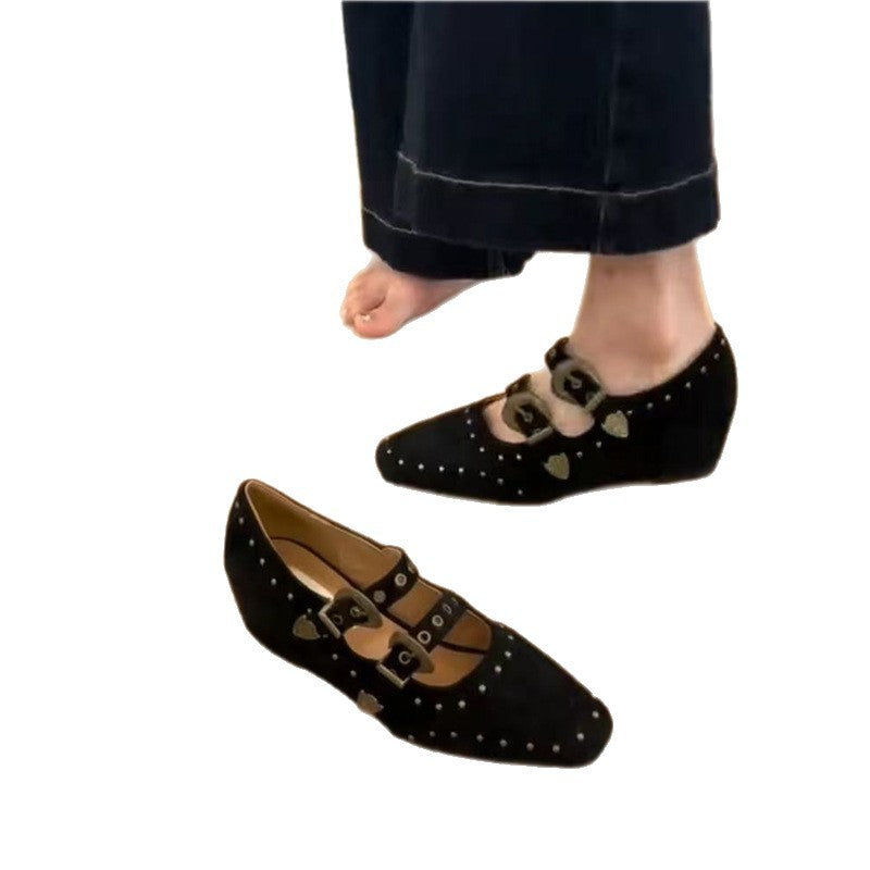 Damen Verzierte Mary-Jane-Pumps mit Nieten und Doppelriemen Drune