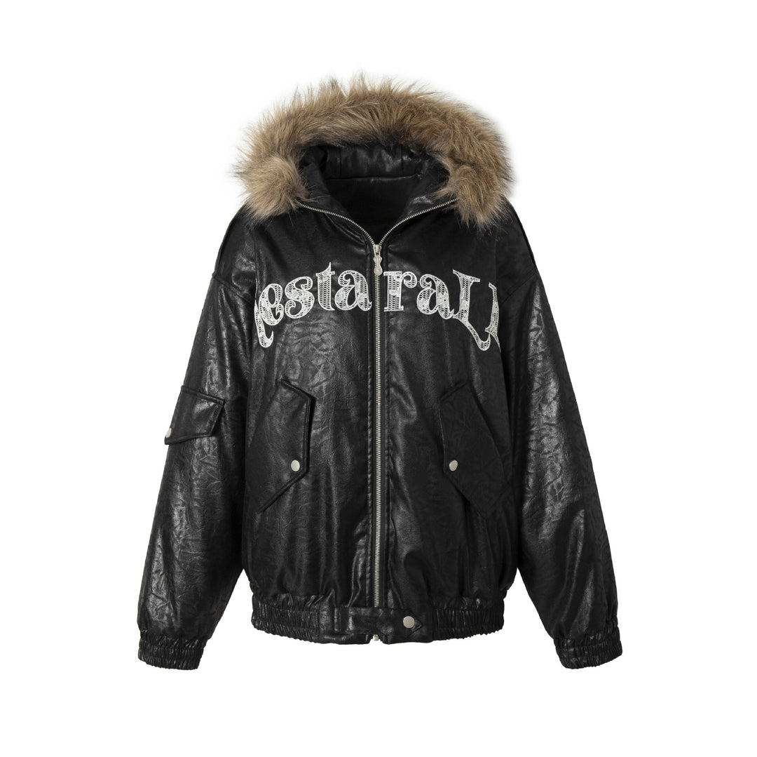 Herren Gepolsterter Oversize-Bomber mit Kunstpelzkragen und Utility-Taschen Drune