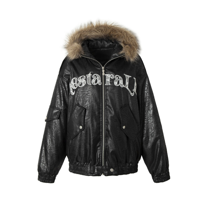 Herren Gepolsterter Oversize-Bomber mit Kunstpelzkragen und Utility-Taschen Drune