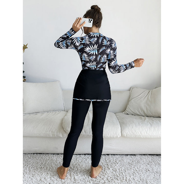 Damen Sportliches Badeoberteil mit langem Arm und modischem Wickelrock Drune