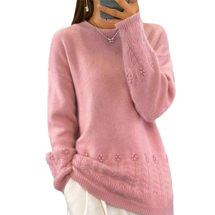 Damen nan kuscheliger Oversize Kaschmir-Mix Pullover mit Zopfmuster und Perlenapplikation Drune