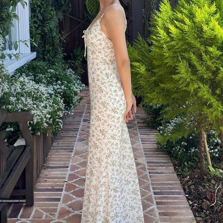 Damen Exquisites Trägerkleid mit floralem Muster und bindbarem Dekolleté Drune