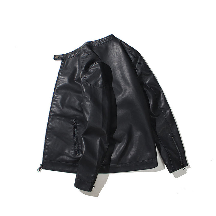 Herren Schlanke Kunstleder-Bikerjacke mit Stehkragen und verdecktem Reißverschluss Drune