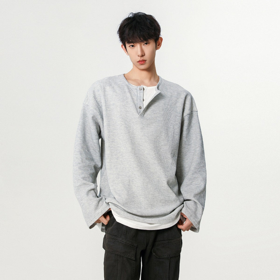 Herren Modisches Oversized-Henley-Shirt mit strukturierter Oberfläche Drune