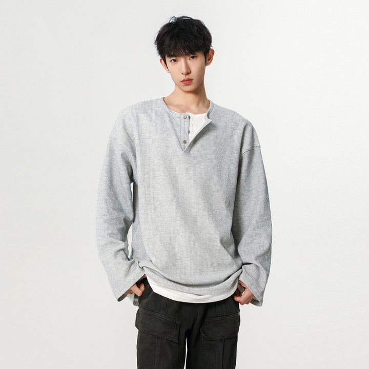 Herren Modisches Oversized-Henley-Shirt mit strukturierter Oberfläche Drune