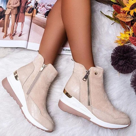 Damen Keil-Sneaker-Stiefelette mit Velours- und Croco-Prägung Drune