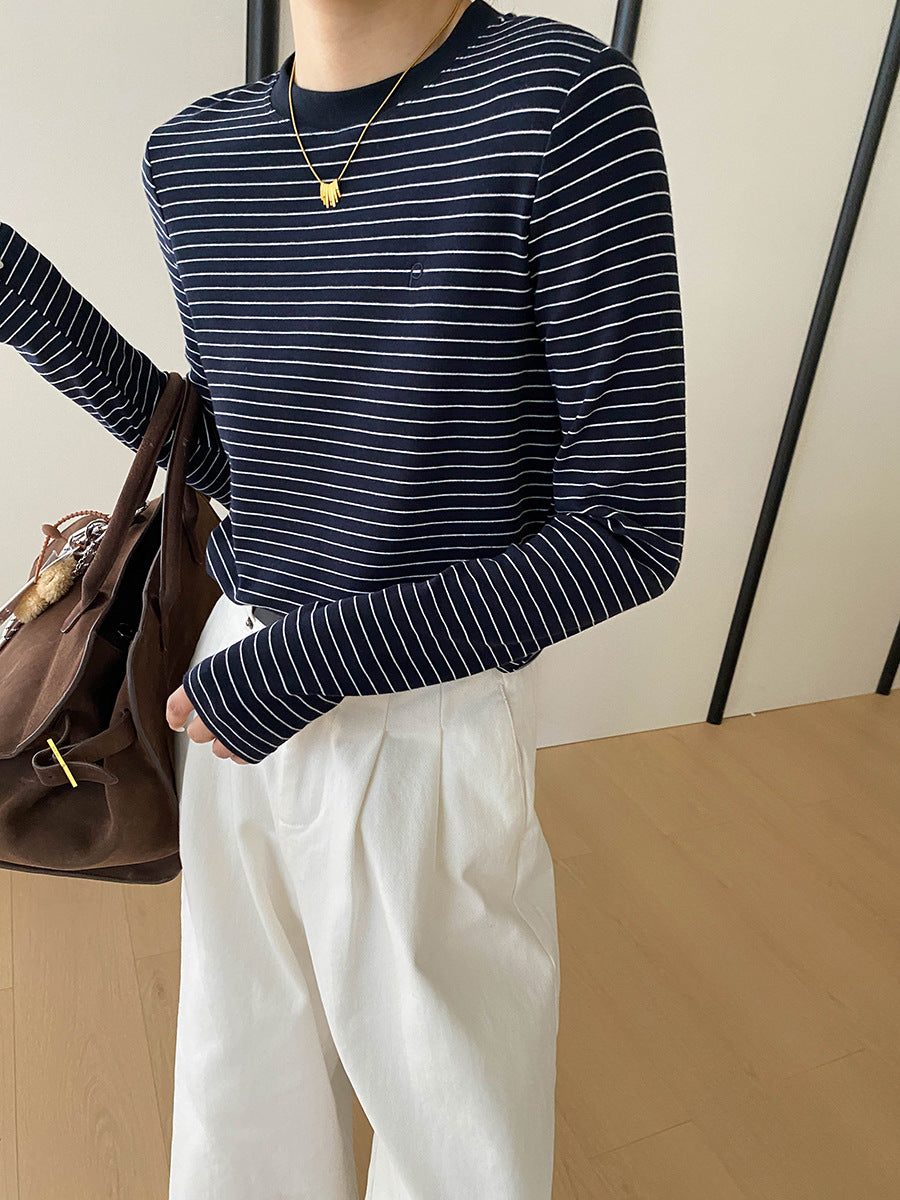 Damen Langarmshirt mit klassischem Streifenmuster und Rundhals Drune