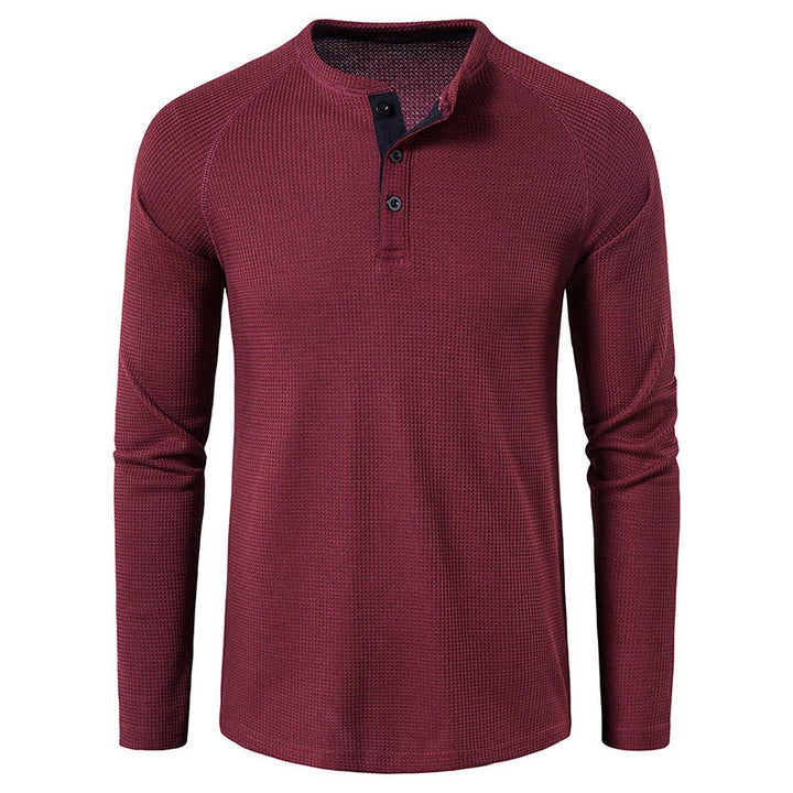 Herren nan strukturiertes Henley-Langarmshirt mit Waffelstruktur, Halbknopfleiste und Raglanärmeln Drune
