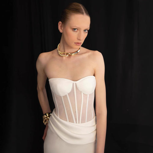 Damen Corsage-Langarmkleid mit elegantem Schnitt und fließendem Rock Drune
