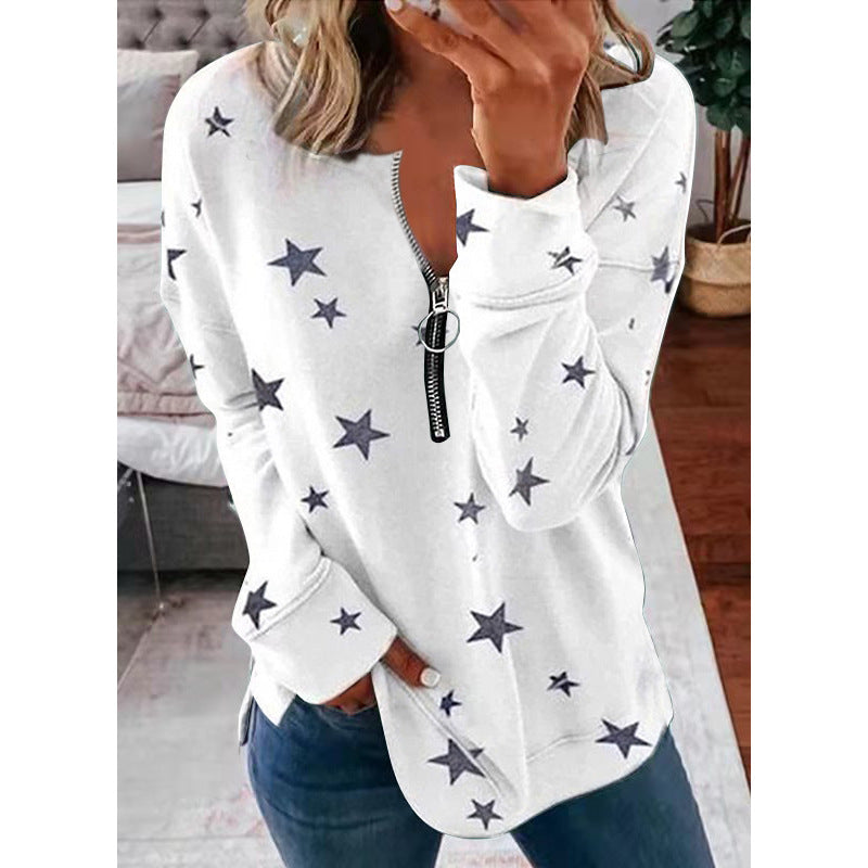Damen Kapuzensweatshirt mit Reißverschluss und Sternenmuster Drune