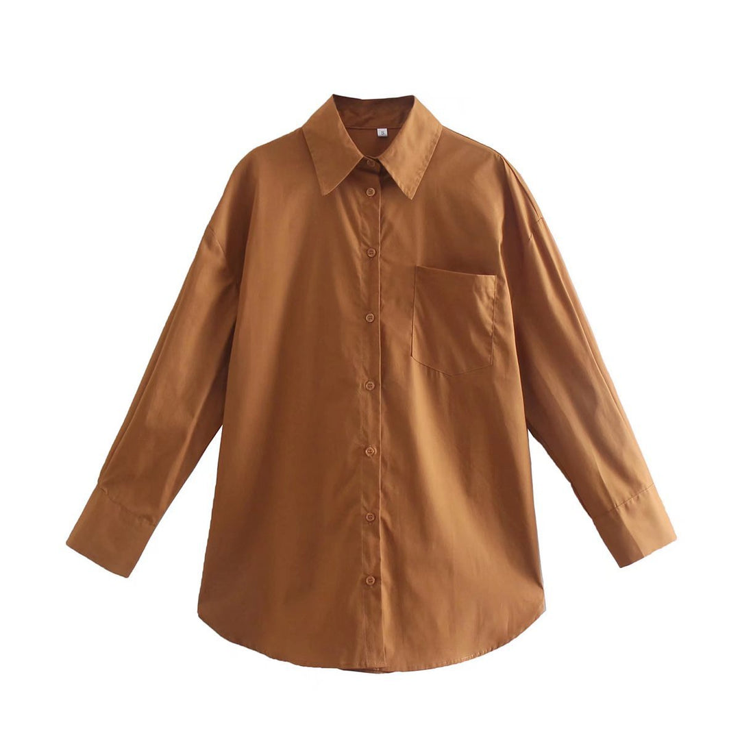 Damen nan oversized Hemdbluse mit Brusttasche, überschnittener Schulter und abgerundetem Saum Drune