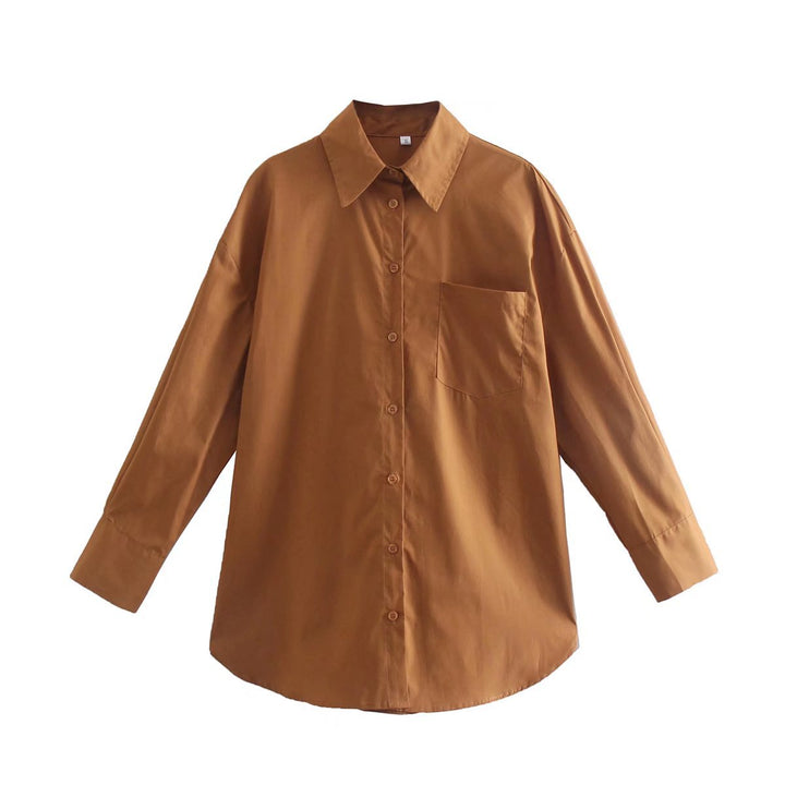 Damen nan oversized Hemdbluse mit Brusttasche, überschnittener Schulter und abgerundetem Saum Drune