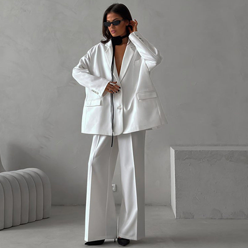 Damen elegantes Zweiteiler-Set mit oversized Blazer und weiter Hose Drune
