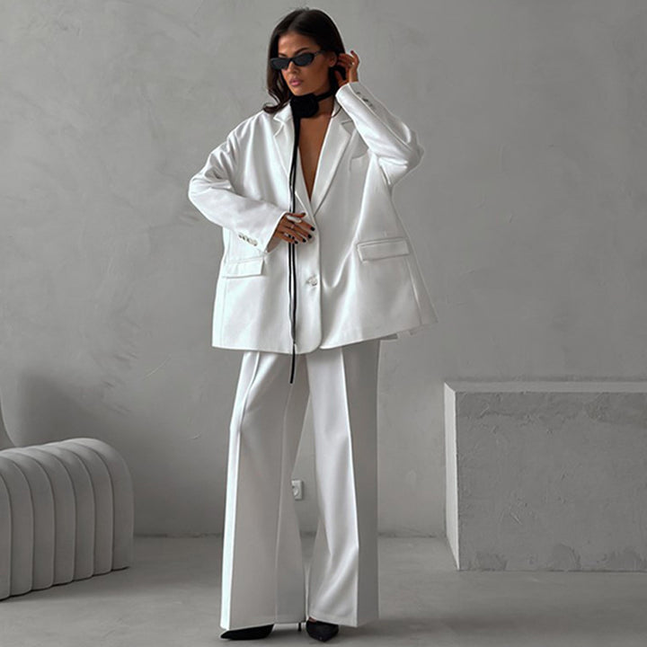 Damen elegantes Zweiteiler-Set mit oversized Blazer und weiter Hose Drune