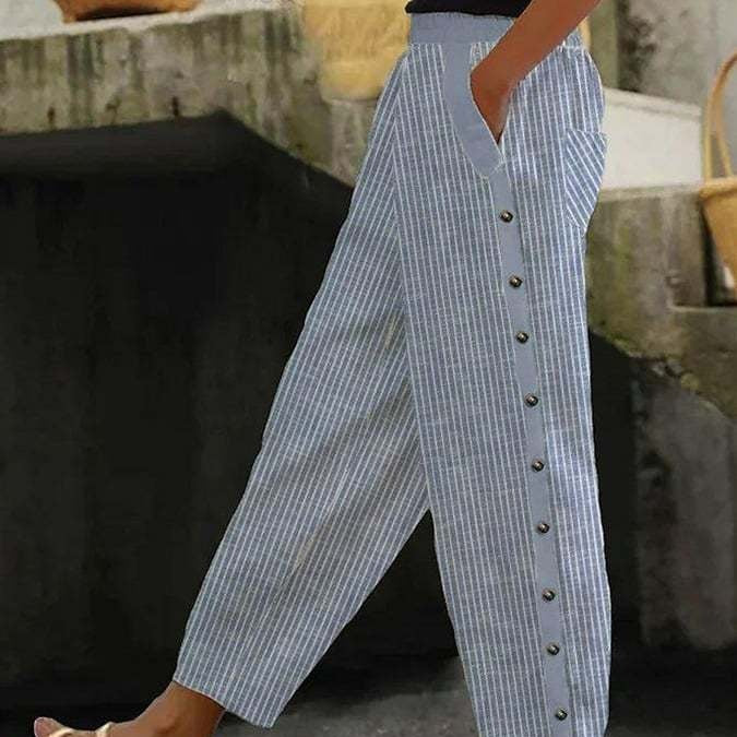 Damen Culotte-Hosen mit hohem elastischem Bund, seitlichem Knopfverschluss und Taschen Drune