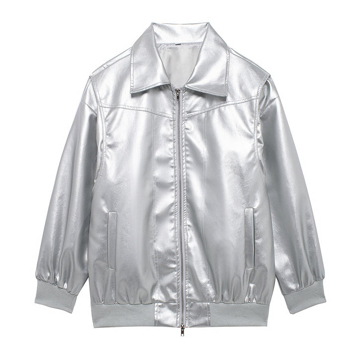 Damen Kunstlederjacke mit elastischen Bündchen und hochschließendem Kragen Drune