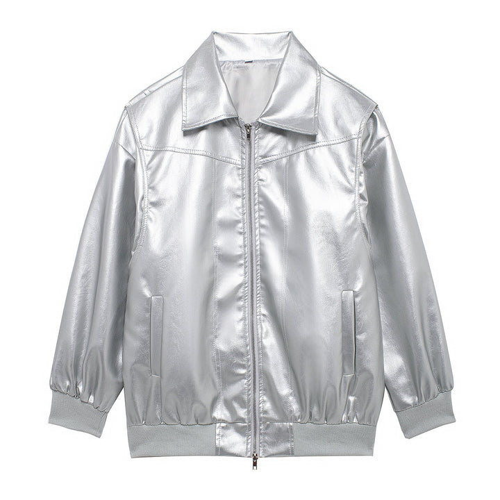 Drune | Damen Faux Leder Jacke Elastische Ärmel